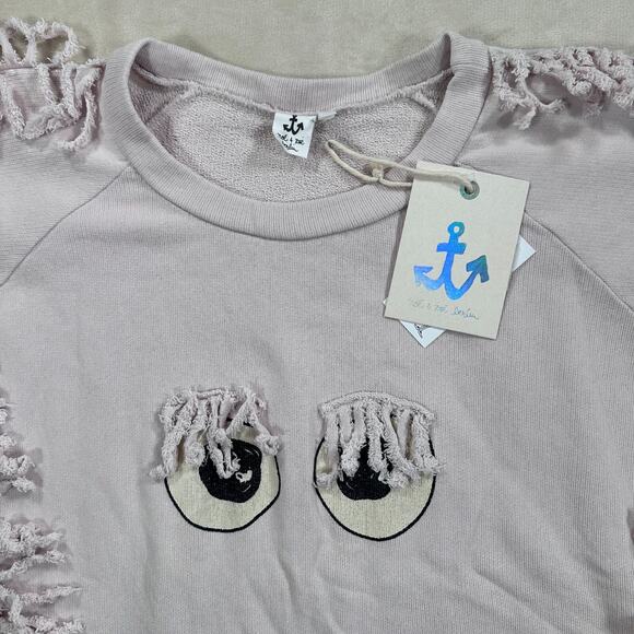 Noe &Zoe Berlin Size Small Rose Pink Eyelash Mini Me Oversized Fringe Sweatshirt - Picture 3 of 9